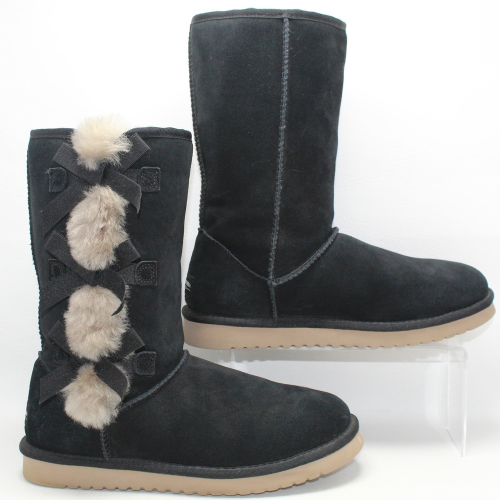 Koolaburra by UGG Victoria‎ Tall Black Suede Bow Boots 1015875 Womens 9
